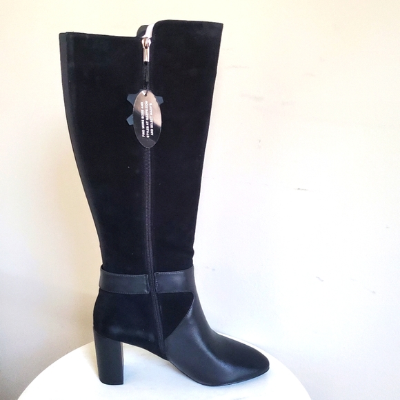 NEW 🖤 Alfani Womens Nelsonn Black Leather Buckle Calf Knee High Zip Boots 9.5M - Picture 9 of 14